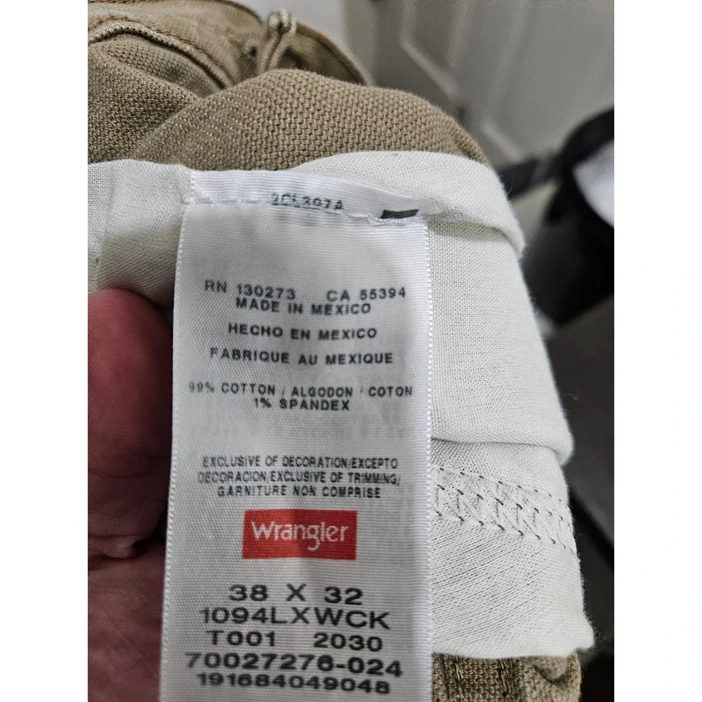 Wrangler Mens Carpenter Pants Khaki Tan Canvas Workwear 1094LXWCK 38x32